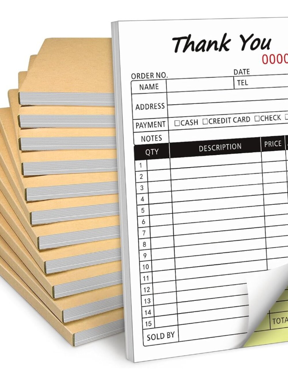 Receipt Book with Cardboard 2-Part Carbonless, Order Forms for Small Business